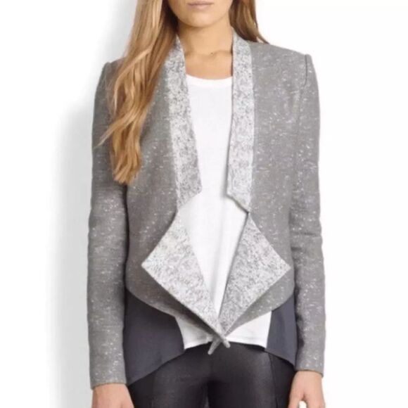BCBG maxazria assymetric grey blazer open front size s statement collar - Picture 6 of 8